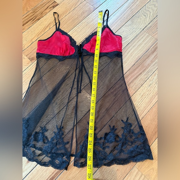 Y2K Victoria's Secret SILK RED Sheer Black Nylon Mesh Babydoll Teddy Slip/Top M - Picture 8 of 10